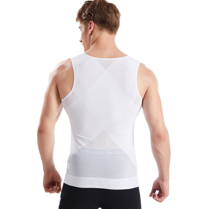 Hanerdun- Mens Slimming Body Shaper Shirt With Zipper Abs Abdomen Slim,White,Medium - Image 3